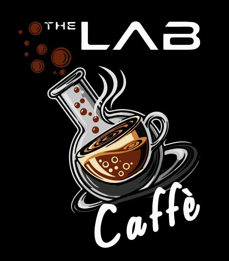 Logo The LAB Caffè con provetta e tazza